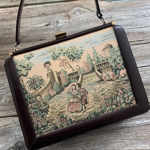 Vintage fine leather Italian tapestry purse